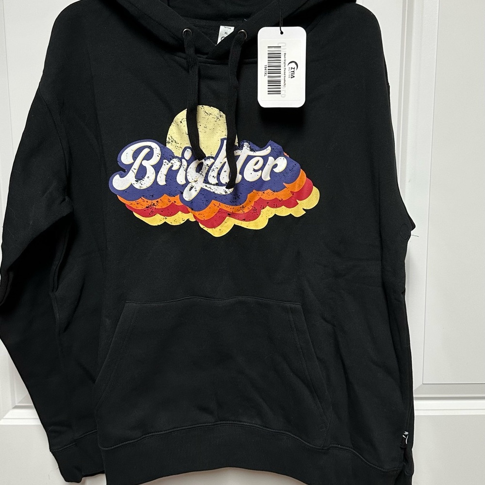 Black Pocket Hoodie with 'Brighter' Graphic -Zyia